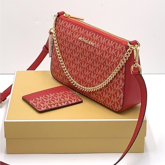 MICHAEL KORS GIFTABLE SHOULDER BAG & CARD HOLDER BOXED SET CHILI PALE GL… - Picture 5 of 16
